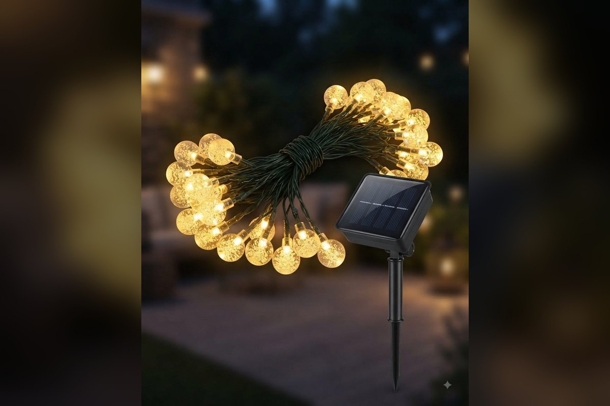 Cadena de luces solar 3 m con esferas de cristal
